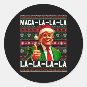 Sticker Rond Drôle Mega-la-la-la Trump Chapeau de Père Noël Noë