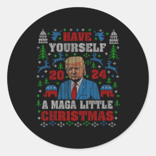 Sticker Rond Drôle Mega Little Christmas Trump 2024 Douleur moc