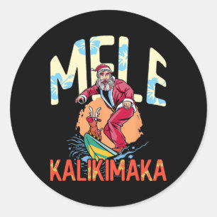 Sticker Rond Drôle Mele Kalikimaka Noël hawaïen Surf S