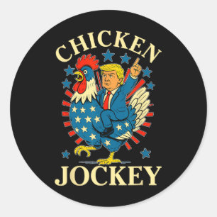 Sticker Rond Drôle Mème Jockey de poulet