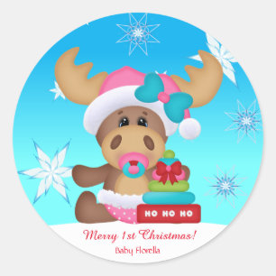 Sticker Rond Drôle mignon de ęrs orignaux de Noël du bébé