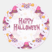 Sticker Rond Drôle mignon Halloween Motif avec sorcière Citroui (Devant)
