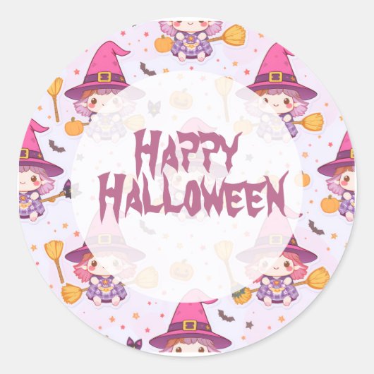 Sticker Rond Drôle mignon Halloween Motif avec sorcière Citroui (Devant)
