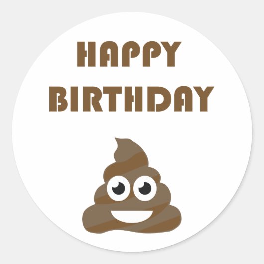 Sticker Rond Drôle mignon Joyeux fête d'anniversaire Poop Emoji (Devant)