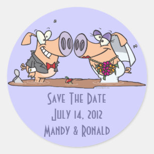 Sticker Rond drôle mignon mariage cochons marié marié