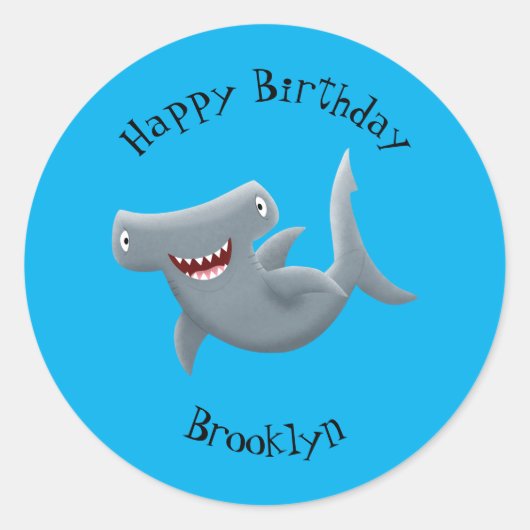 Sticker Rond Drôle mignon requin marteau dessin animé (Devant)