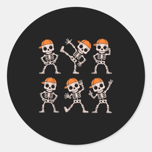 Sticker Rond Drôle Mignonne Danser Squelette Halloween Garçons (Devant)