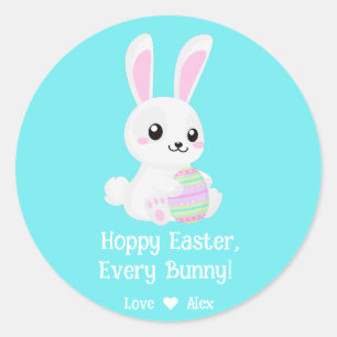 Sticker Rond Drôle Mignonne Pâques Hoppy Chaque Bunny Turquoise