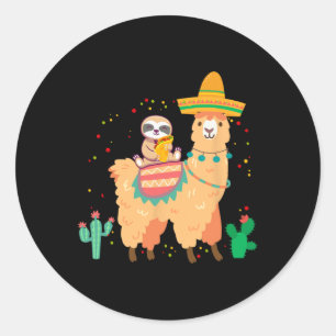 Sticker Rond Drôle Mignonne Sloth Et Llama Avec Taco Et Mexicai