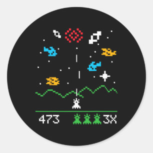 Sticker Rond Drôle Nerdy Vintage Astrospace Video Gamer Geek Gi