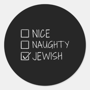 Sticker Rond Drôle Nice Naughty Juif Pour Hanoukka Hébreu Chri