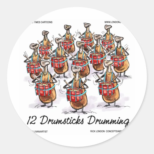 Sticker Rond Drôle Noël 12 Tambours Drumming Cadeaux & Tee (Devant)