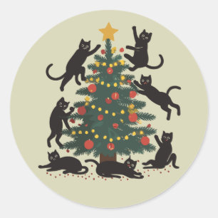 Sticker Rond Drôle Noël Amateur De Chat Bonne Année Chat 