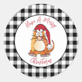 Sticker Rond Drôle Noël Cartoon Chat Santa Hat Holiday (Devant)