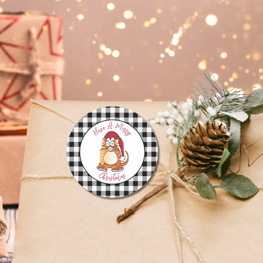 Sticker Rond Drôle Noël Cartoon Chat Santa Hat Holiday