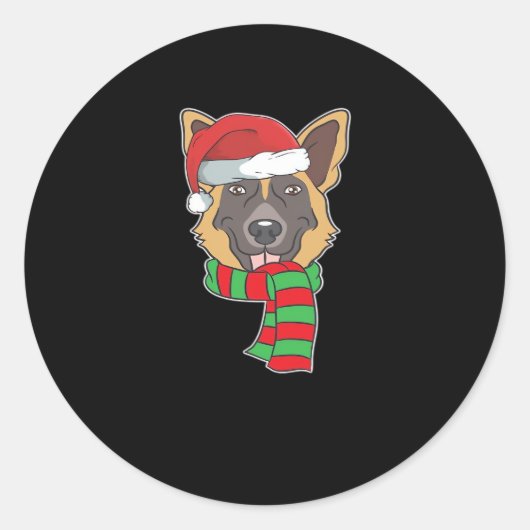 Sticker Rond Drôle Noël Chien Xmas Père Noël Berger Allemand Ho (Devant)