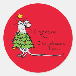 Sticker Rond Drôle Noël mignon Souris Arbre Cartoon