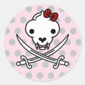Sticker Rond Drôle Noir Blanc Jolly Kitty Pirate Os crâne (Devant)