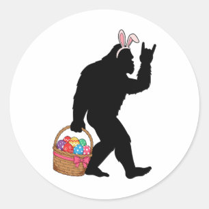 Sticker Rond Drôle Oeufs de Pâques Bigfoot Costume Bunny Bigfoo