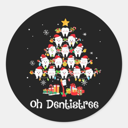 Sticker Rond Drôle Oh Dentistree Noël Arbre Dentiste Dentaire (Devant)