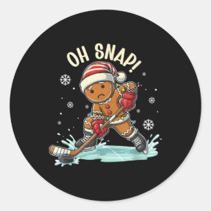 Sticker Rond Drôle Oh Snap Noël Pain d'épice Jouant au Hockey s