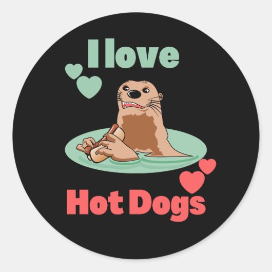 Sticker Rond Drôle Otter Manger un Snack. Adorable (Devant)