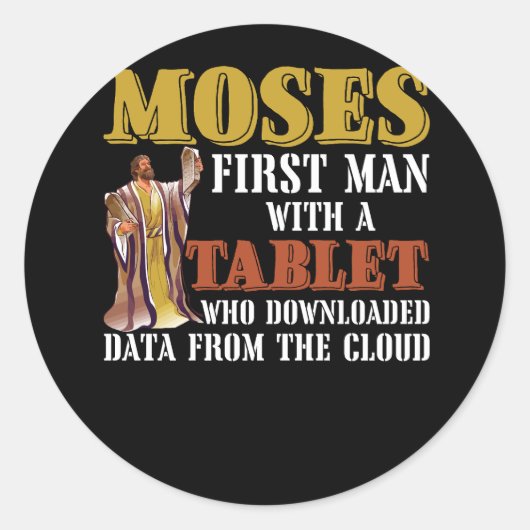 Sticker Rond Drôle Pâque Juive Moïse Tablet Données Cloud Comp (Devant)