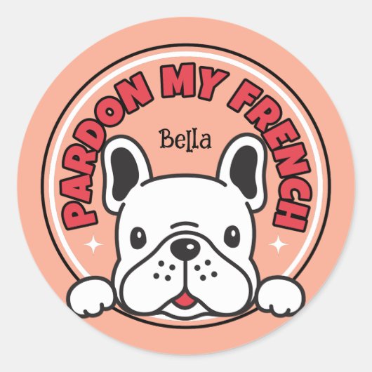 Sticker Rond Drôle Pardon Mon Français Chien Rose Chien Chien F (Devant)