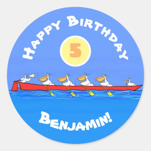 Sticker Rond Drôle pélicans rameurs dessin animé (Devant)