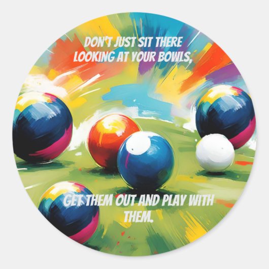 Sticker Rond Drôle Pelouse Bowls Couleur Splash, (Devant)