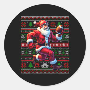 Sticker Rond Drôle Père Noël Jouant Au Football Américain Mauva