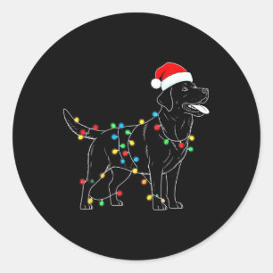 Sticker Rond Drôle Père Noël Labrador Retriever Les lumières de