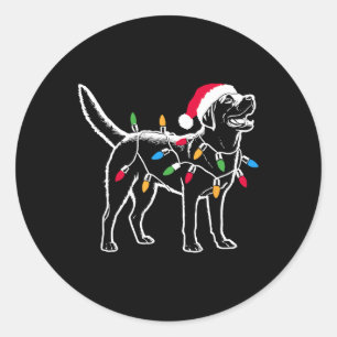 Sticker Rond Drôle Père Noël Labrador Retriever Les lumières de