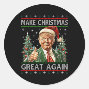 Sticker Rond Drôle Père Noël Trump Rendre sa grandeur à Noël