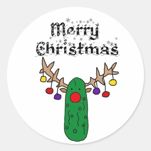 Sticker Rond Drôle Pickle Reindeer Joyeux Art de Noël (Devant)