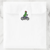 Sticker Rond Drôle Pickle Riding Bicycle Dessin (Sac)