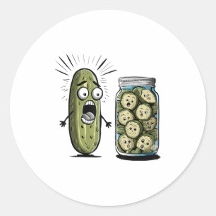 Sticker Rond Drôle Pickle Surprend Un Concombre Et Un Bocal De