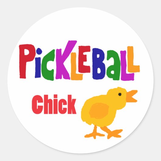 Sticker Rond Drôle Pickleball Chick Art (Devant)