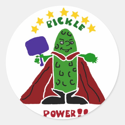 Sticker Rond Drôle Pickleball Super Hero Pickle (Devant)