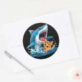 Sticker Rond drôle Pizza manger du requin (Enveloppe)