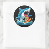 Sticker Rond drôle Pizza manger du requin (Sac)