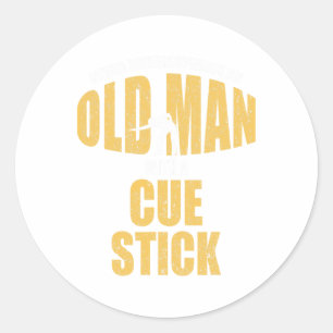 Sticker Rond Drôle Pool Billard Joueur Snooker Vieux Homme Avec