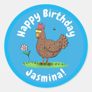 Sticker Rond Drôle poulet rustique illustration
