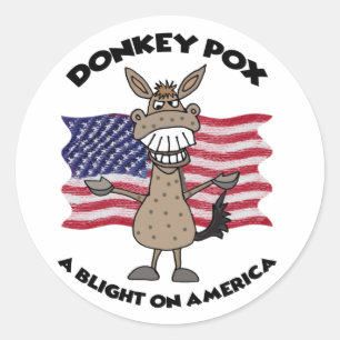Sticker Rond Drôle Pox Donkey Anti Joe Biden Cartoon