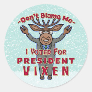Sticker Rond Drôle Président de Noël Vixen Reindeer Politique