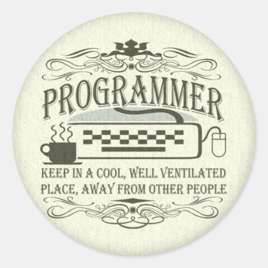 Sticker Rond Drôle Programmeur (Devant)