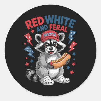 Sticker Rond Drôle Raccoon 4 juillet Patriotique Mignonne Rouge