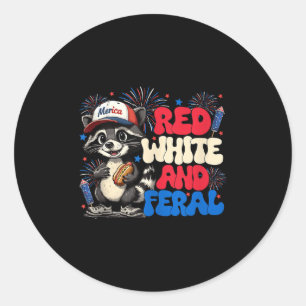 Sticker Rond Drôle Raccoon 4 juillet Patriotique Mignonne Rouge