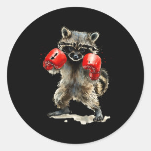 Sticker Rond Drôle Raccoon Costume Sport Boxe Gants Amateurs