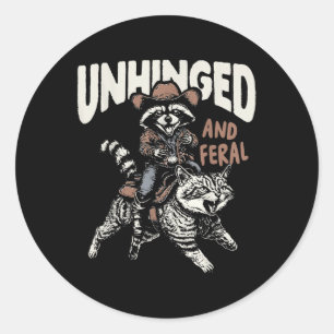 Sticker Rond Drôle Raccoon Haché Et Feral Cowboy Western Vi
